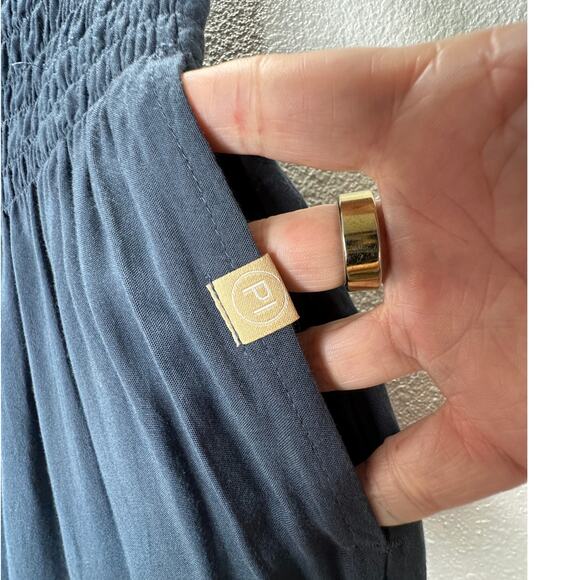 NWT Paradise Island Navy Blue Ruched Drawstring Wide Leg Casual Pants OS - Picture 5 of 16